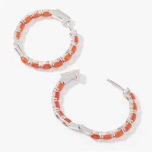 NEW-Affinity Gems 1" Inside-Out Oval Cut Hoop Earrings Sterling Silver Fire Opal